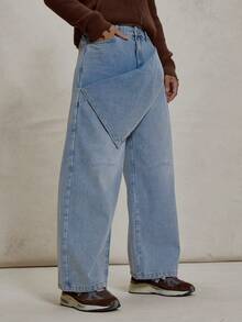 Musero Baggy Ballon Fit Denim Trouser Wrap Around Washed Jeans Button Fastening Belt Loop Pants Essentials Spring&Summer - Light Wash - View 3