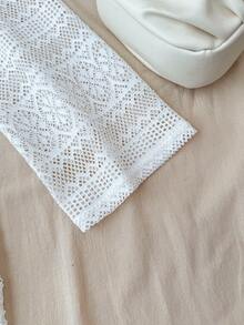 SHEIN 少女白色针织露肩镂空沙滩度假修身短款罩衫 - 白色 - 查看 3