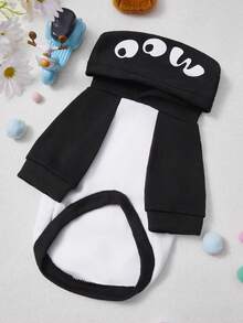 PETSIN 1 pieza Sudadera con capucha de poliéster con estampado de letras y tema animal, adecuada tanto para gatos como para perros, tanto en interiores como en exteriores. - Blanco y Negro - Ver 4