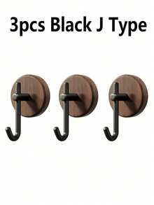 1pc Walnut Wood Door Mounted Hook With Adhesive, Single Wall Hook For Hanging Clothes Without Drilling - Multicolor - View 10
