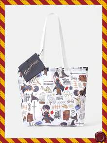 HARRY POTTER X SHEIN 时尚大容量彩虹猫图案手提包 - 白彩色 - 查看 1