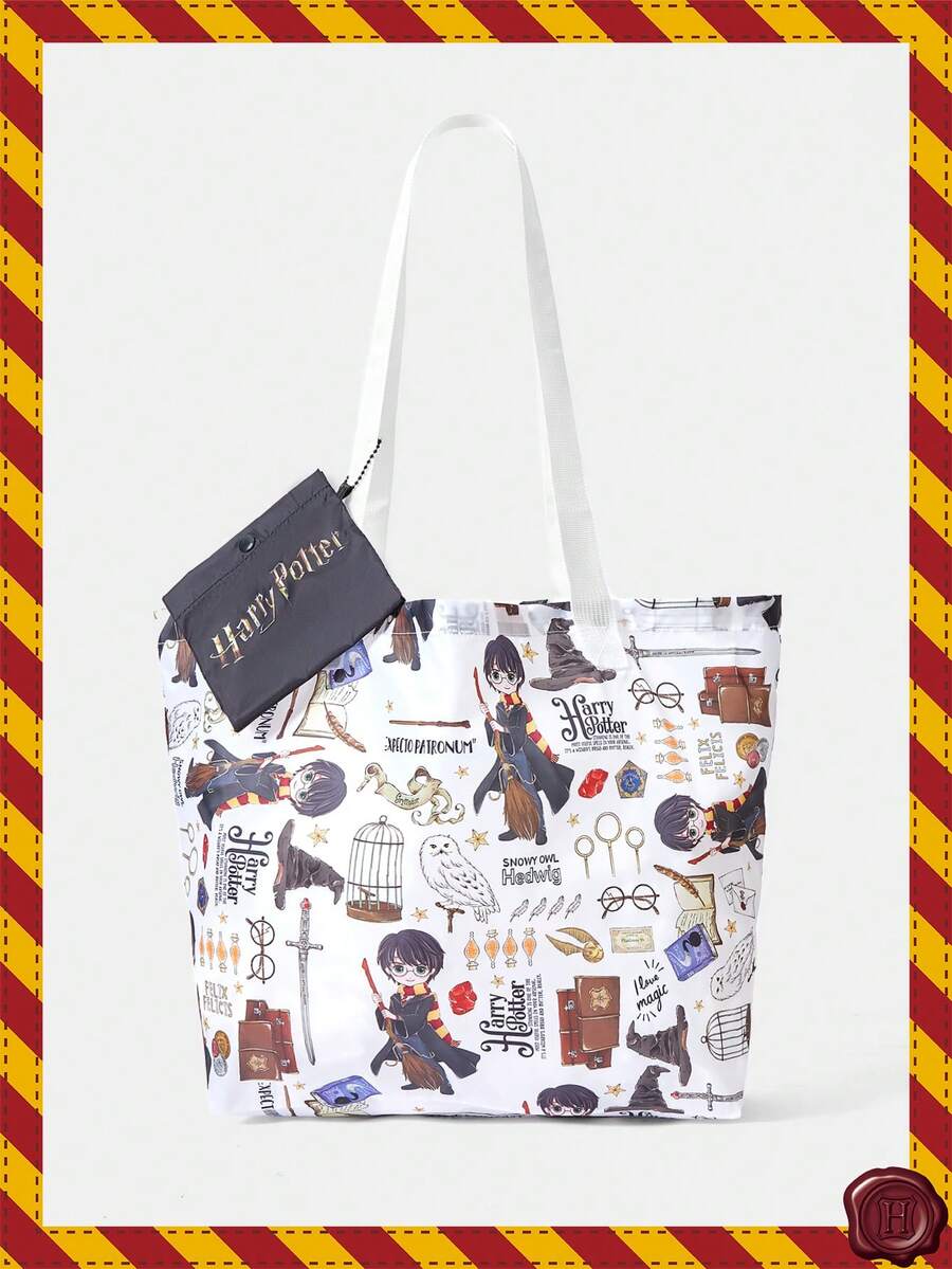 HARRY POTTER X SHEIN 时尚大容量彩虹猫图案手提包 - 白彩色 - 查看 1