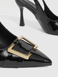 CUCCOO SZL 女士尖头露跟高跟凉鞋，金属搭扣设计，性感百搭，适合通勤和夏季穿着 - 黑色 - 查看 5