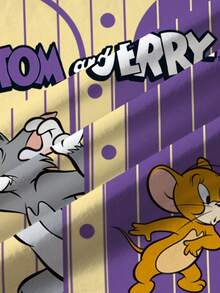TOM & JERRY X SHEIN 男童休闲时尚街头日常通勤趣味可爱卡通字母拼接印花圆领短袖T恤，夏季 - 白色 - 查看 3