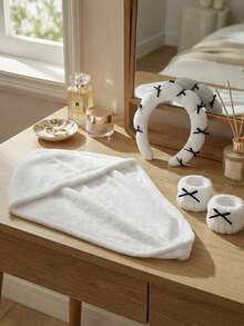 Zestaw 3 szt.: Chłonny czepek do suszenia włosów + opaska na głowę + opaska na nadgarstek, miękki czepek do suszenia włosów wykonany z materiału tekstylnego, odpowiedni do użytku domowego - Wielokolorowe - Zobacz 6