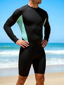 Manfinity VDAYZ 男士撞色立领拉链休闲连体泳衣