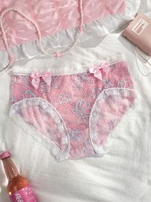 PetitDoll Valentine's Day Contrast Color Lace Cute & Comfortable Plus Size Panties - Pink - View 6
