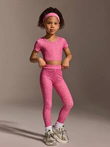 Girls (Small) Casual Professional Fashion Pink Leopard Print Tight Yoga Exercise Sports Leggings Cycling Pants Activewear - Pink - View 4