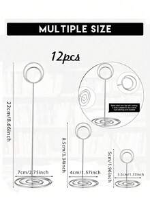 12个银色桌面数码支架，3种尺寸（5厘米/8.5厘米/22厘米），带防滑底座，适用于婚礼、派对、餐桌、拍照、便签、生日派对或其他宴会。 - 銀色 - 查看 2