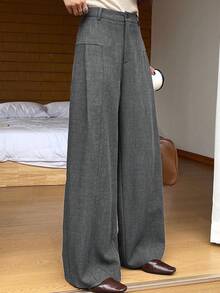 DAZY Women's Casual Solid Color Wide Leg Pants, Spring/Summer Business Casual Woman - Light Grey - View 5
