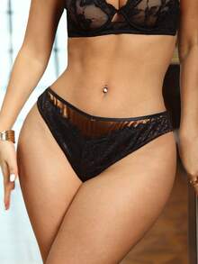 3pcs/Set Women's Fashion Comfortable Lace Trim Thong Panties - Multicolor - View 10