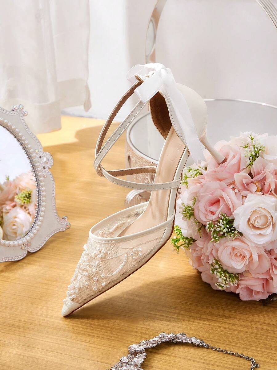 CUCCOO HITCHD 女士中跟尖头高跟鞋，派对鞋 - 雪白色 - 查看 1