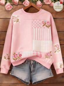 EMERY ROSE Plus Size Cute Casual Printed Crew Neck Long Sleeve Sweatshirt