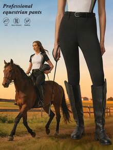 With My Calm 女士秋冬运动马术裤，腰带设计，耳片加固，侧边口袋，黑色紧身打底裤，七分裤长，适合休闲穿着、跑步、瑜伽、健身、网球、骑行、高尔夫等运动。 - 黑色 - 查看 2