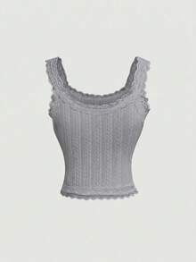 SHEIN MOD 女士蕾丝边提花纹理蝴蝶结装饰吊带背心 - 淺灰色 - 查看 2
