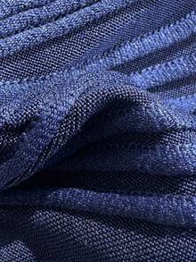 Swim Vcay 1pc Textured Solid Color Shell Strap Decor Bandeau Swimwear Top Navy Blue Tube Top Beaded Bikini - Navy Blue - View 5