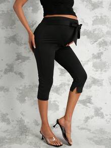 MaterniChic 孕妇纯色休闲裤，带蝴蝶结装饰 - 黑色 - 查看 6