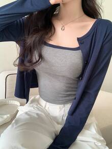 DAZY Teen Girls Casual Camisole & Cardigan Set