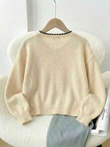 SHEIN Frenchy Áo cardigan dệt kim màu mơ Pháp ấm áp, thanh lịch, kiểu dáng thường ngày, phù hợp cho công sở, với cổ áo và nơ tương phản, thoải mái và ấm áp, thích hợp cho mùa xuân/hè, dành cho nữ. - Nhiều màu - Xem 2