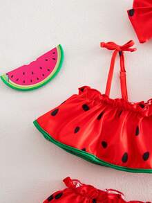 SHEIN Baby Girl Watermelon Seed Print Swimsuit Set - Red - View 4