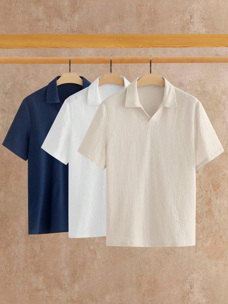 HIMLAND 3件装男士简约丝滑短袖Polo衫，夏季 - 彩色 - 查看 1