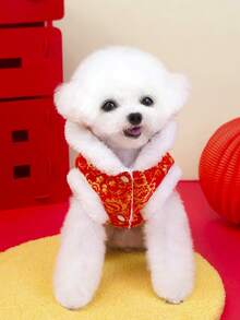 PETSIN 1pc 2 In 1 Cute Thermal Lined Warm Leash-Attached Pet Jacket For Autumn/Winter - Red - View 6