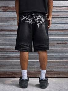 AXEPEAK Quần short denim nam có túi, cài nút, họa tiết chéo, kiểu dáng thường ngày đa năng. - màu đen - Xem 3