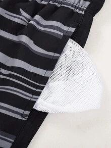 Manfinity Swimmode Quần short đi biển nam kẻ sọc phối màu, quần bơi nam màu đen, đồ đi biển nam. - màu đen - Xem 4