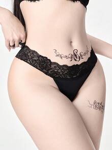 ROMWE Goth 哥特蕾丝交叉绑带蝴蝶结蕾丝丁字裤 - 黑色 - 查看 5