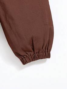 SHEIN Pantalones vaqueros cargo informales de unicolor con cintura elástica para niños pequeños - Óxido marrón - Ver 3