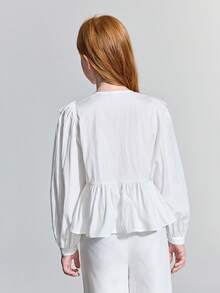 Ontre Tween Girl Woven White Lace Patchwork Ruffle V-Neck Long Sleeve Casual Blouse - White - View 2