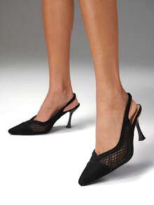 SHUZIA Giày cao gót mũi nhọn quai sau bằng lưới gợi cảm dành cho nữ. - màu đen - Xem 2