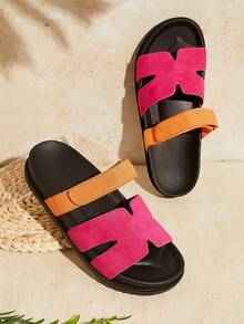 SHUZIA صنادل نسائية مسطحة عصرية وشاملة - أحمر بنفسجي - مشاهدة 2