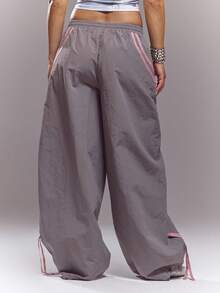 MUSERA Quần ống rộng cạp trung kẻ sọc bên hông kiểu quần dù, mùa xuân hè, dễ thương, gợi cảm, phong cách đường phố, đi chơi đêm, kiểu quần ballet. - Xám - Xem 4