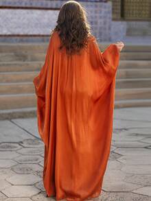 Layrah Elegant Floral Embroidered Orange Party Dress - Orange - View 3