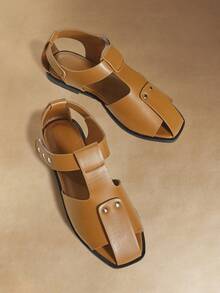 Rosivie 时尚方头平底鞋，百搭通勤鞋，优雅女士办公鞋 - 棕色 - 查看 1