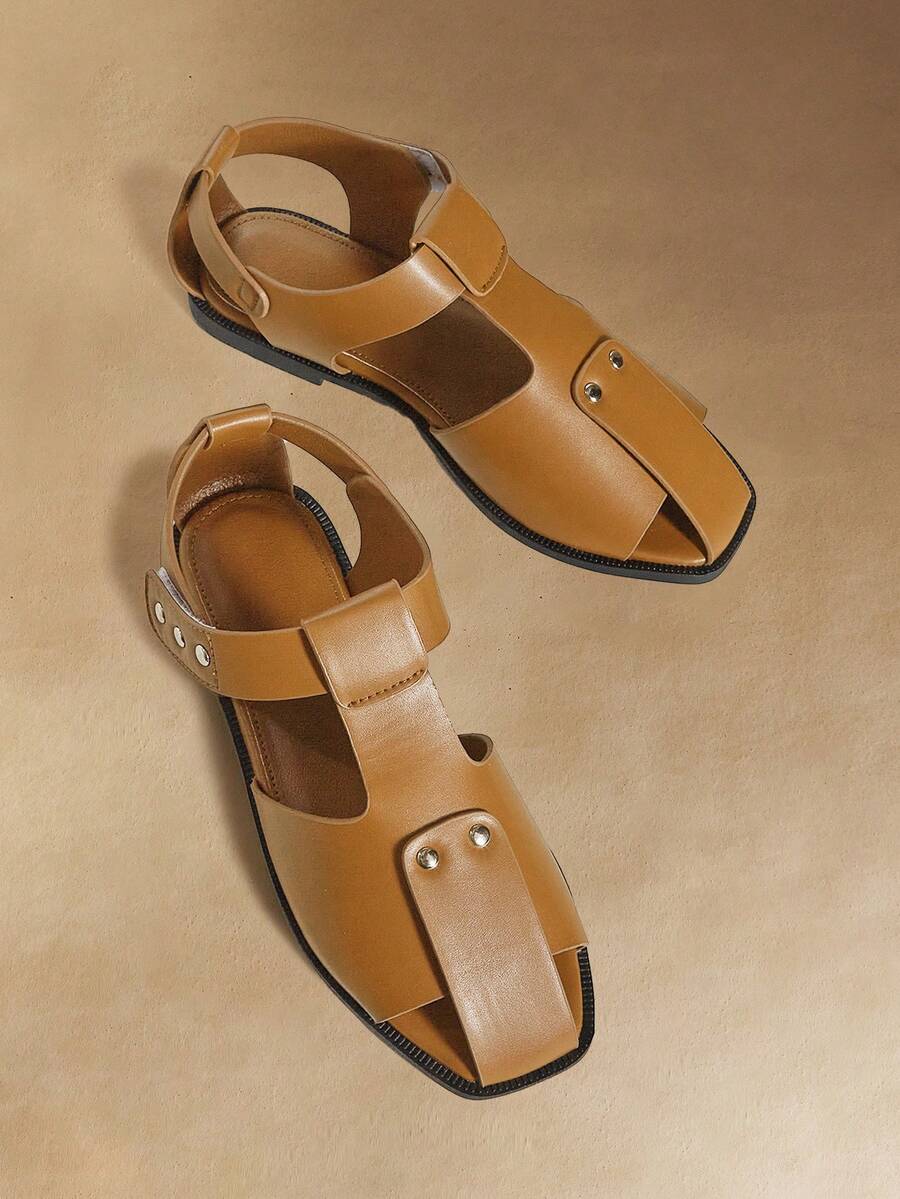 Rosivie 时尚方头平底鞋，百搭通勤鞋，优雅女士办公鞋 - 棕色 - 查看 1