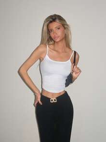 Sydney Algeri Camiseta ajustada para mujer, de ajuste ceñido, top sin mangas para capas, estilo Y2K - Blanco - Ver 1