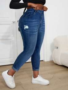 SHEIN ICON Jeans skinny délavé bleu grande taille - Jean clair - Voir 6