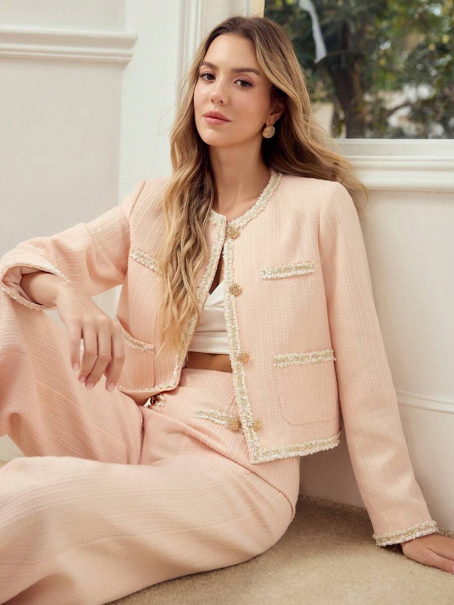 MOTF PREMIUM WOMEN'S ELEGANT CONTRAST TAPE PATCH POCKET CROP JACKET, SPRING/SUMMER - Orange - View 1