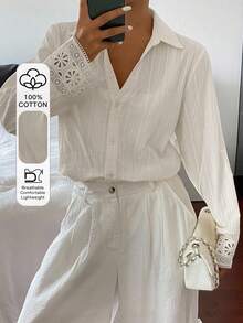 DAZY 夏季新款宽松休闲奶油黄色女式衬衫长袖上衣 - 白色 - 查看 1