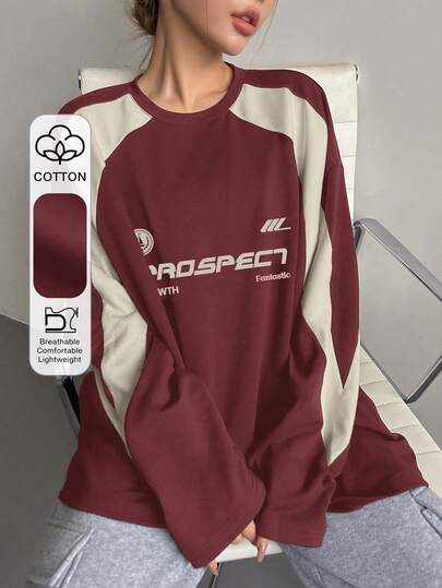 DAZY Women Spring/Summer Loose Casual Long Sleeve T-Shirt With Letter Print Long Sleeve WTH PROSPECT Fantastic Jersey,Fall Clothes,Back To School Clothes Graphic Tee