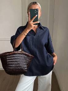 DAZY Women's Casual Loose Fit Raw Denim Jacket, New Autumn Collection - Dark Wash - View 3