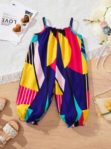 SHEIN Baby Girl Woven Geometric Print Jumpsuit - Multicolor - View 2
