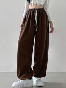 DAZY 女士休闲日常穿着抽绳运动长裤，女士慢跑运动裤 - 棕色 - 查看 3