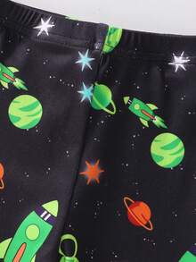 2pcs Toddler Boys' Long Sleeve Snug Fit Pajamas, Cartoon Astronaut Glow-In-The-Dark Print, Soft & Comfortable