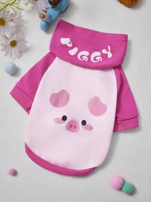 PETSIN 1pc Polyester Animal-Themed, Letter-Print, Warm Hooded Sweatshirt Suitable For Cats And Dogs, Both Indoors And Outdoors. - Pink - View 2