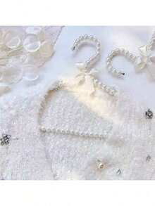 1/2/5/10pcs Pearl Beaded Bow Clothes Hanger, 40cm Plastic Clothes Rack, Pearl Dress Pants Coat Hangers For Adult Clothes,Princess Clothespins Wedding Dress Hanger - White 40cm - View 5