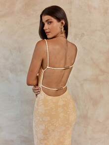 Enchnt Spring/Summer Romantic Women's Butter Yellow Jacquard Fitted Bodycon Backless Sexy Maxi Dress,Sweet&Elegant For Vacation&Date&Holiday&Going Out,Spring Outfit Women - Yellow - View 5