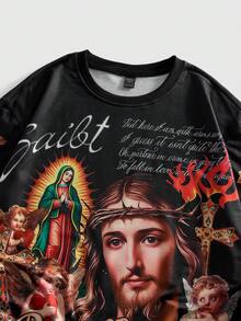 Sudadera casual con gráfico de eslogan para hombres, otoño/invierno - Negro - Ver 3